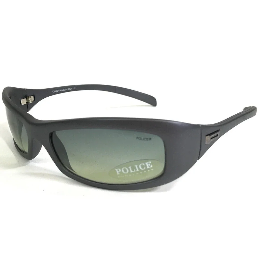 Police Sunglasses MOD.1358 T17 Matte Gray Rectangular Frames with Green Lenses
